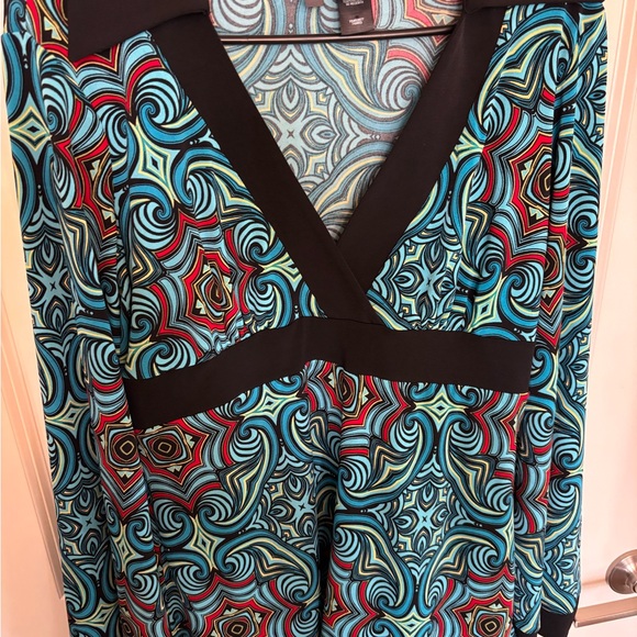 Vtg 70s Bisou Bisou Psychedelic Geometric Empire Waist Bell Sleeve Top Size L - Picture 13 of 15